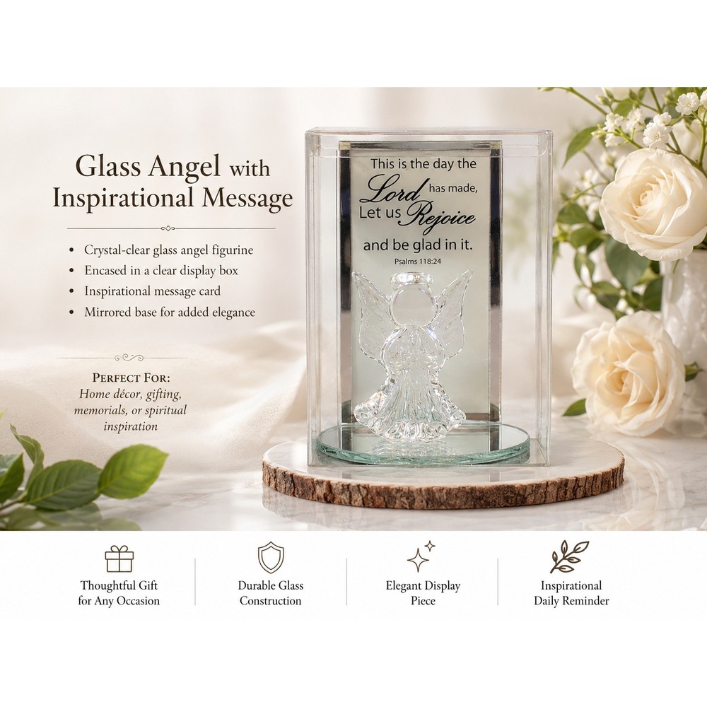 Interiors by Design Glass‎ Angel Figurine Psalm 118:24 Mirrored Display Case